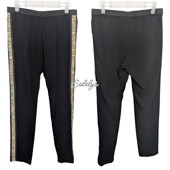 Zadig & Voltaire Paula Band Girls Can Do Anything Black Pant Trouser 36 S NWT - Picture 8 of 9